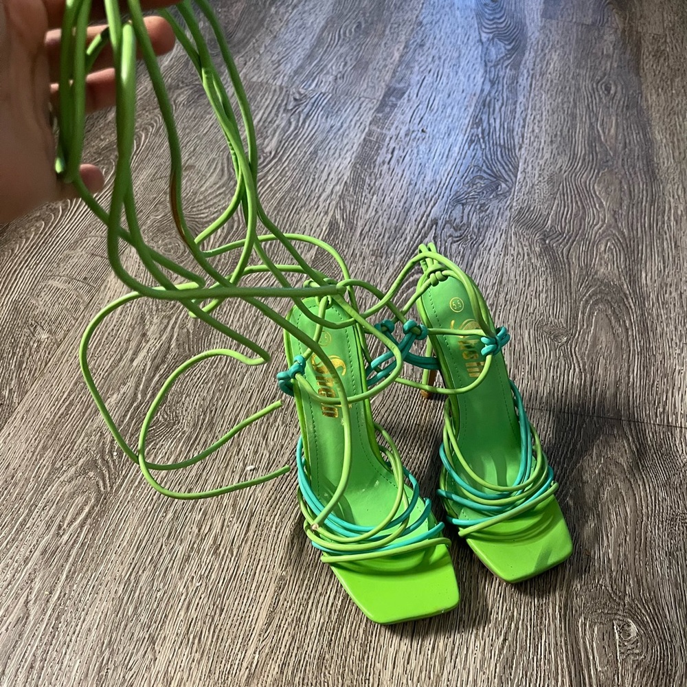 Green lace up heels